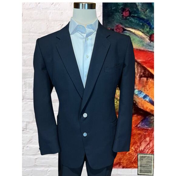 Christian Dior Monsieur 48L Navy Blue Blazer Sport Coat Jacket Patch Pockets - Picture 6 of 16